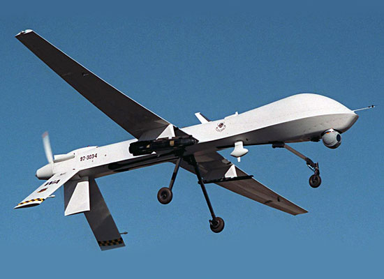MQ-1 Predator armed with an AGM-114 Hellfire missile.