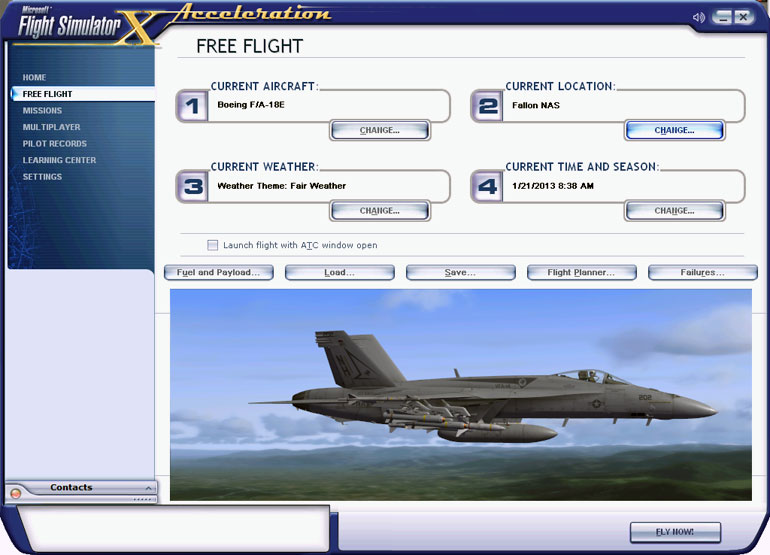 The FSX mission creation menu.