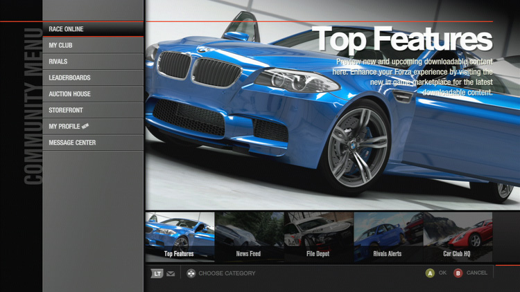 Forza Motorsport 4 - Community Menu Screen