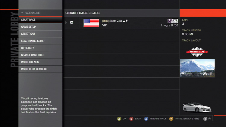 Forza Motorsport 4 - Multiplayer Private Lobby Screen