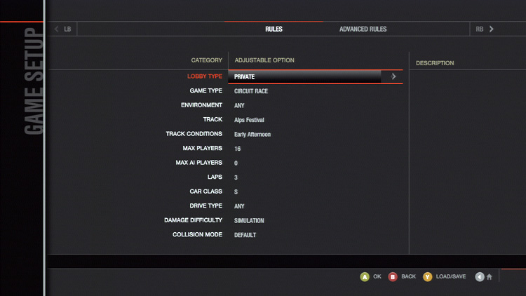 Forza Motorsport 4 - Game Setup Screen 1