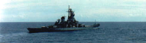 USS MISSOURI (BB 63) at low speed.