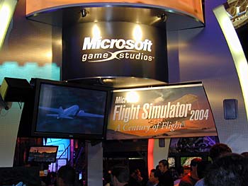 The Microsoft booth for Flight Simulator 2004.