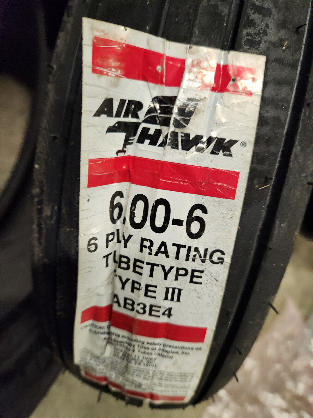 New AB3E4 Air Hawk 6.00-6 6-Ply Aircraft Specialty Tire of America McCreary