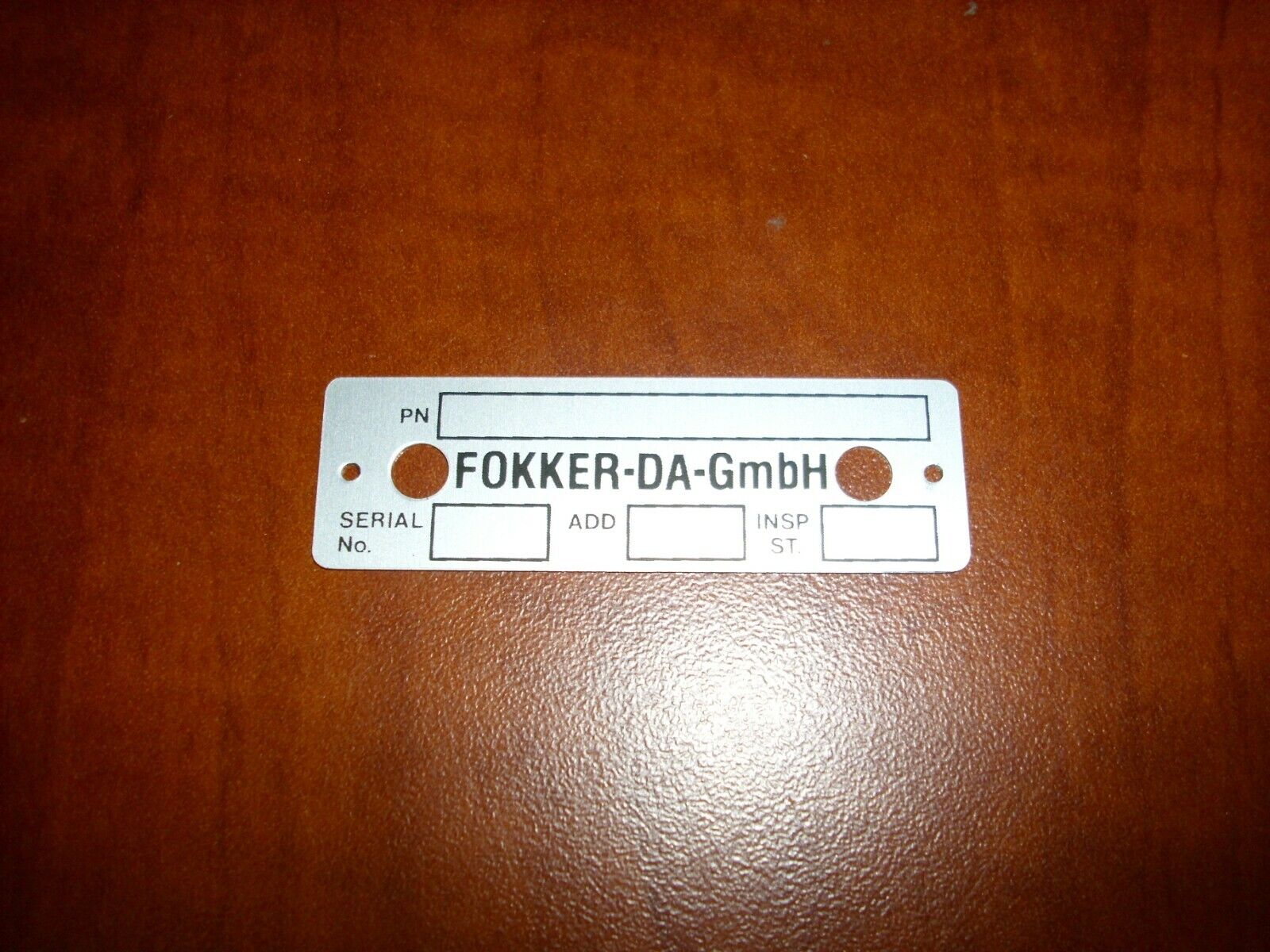 Fokker Aircraft DA GmbH Data Plate Metal ID