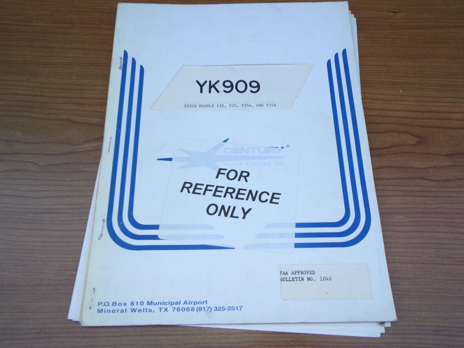 Century Flight Systems YK909 Manual Bulletin No 1040 (Beech Models S35, V35)