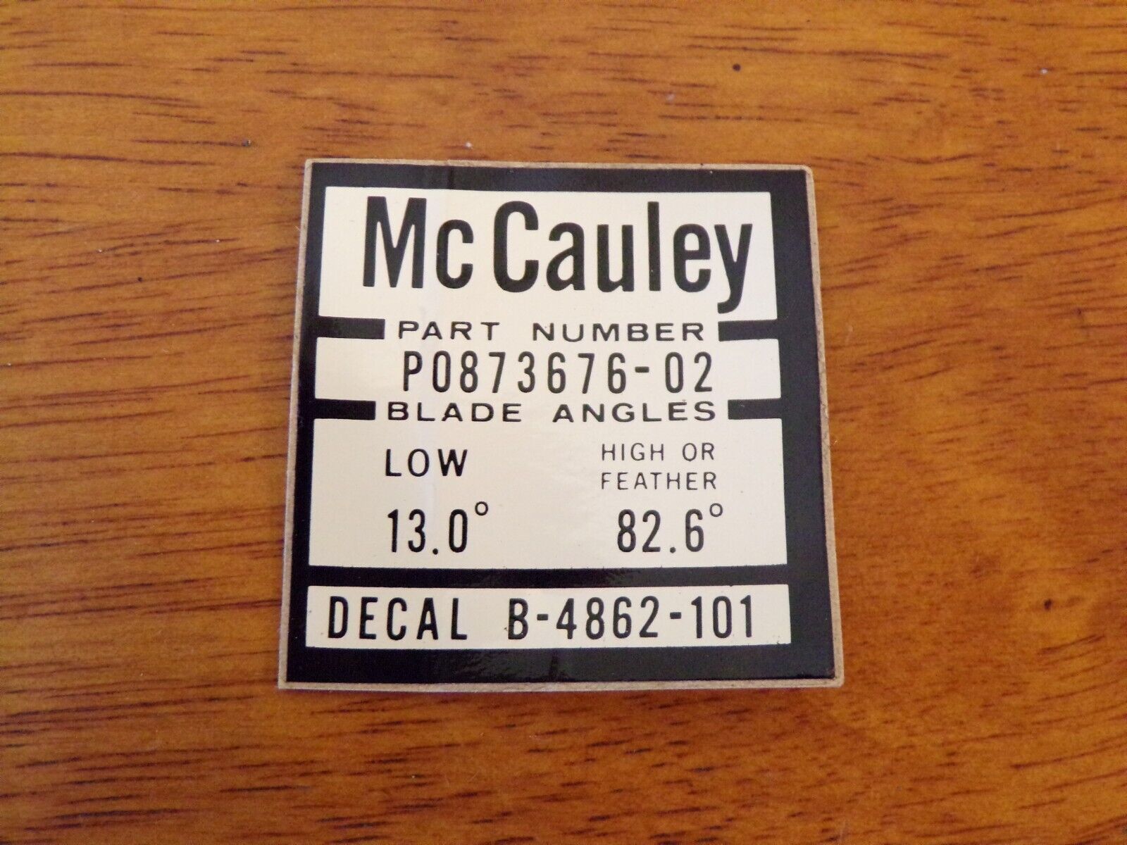 McCauley Propeller Decal B-4862-101 for Prop P0873676-02