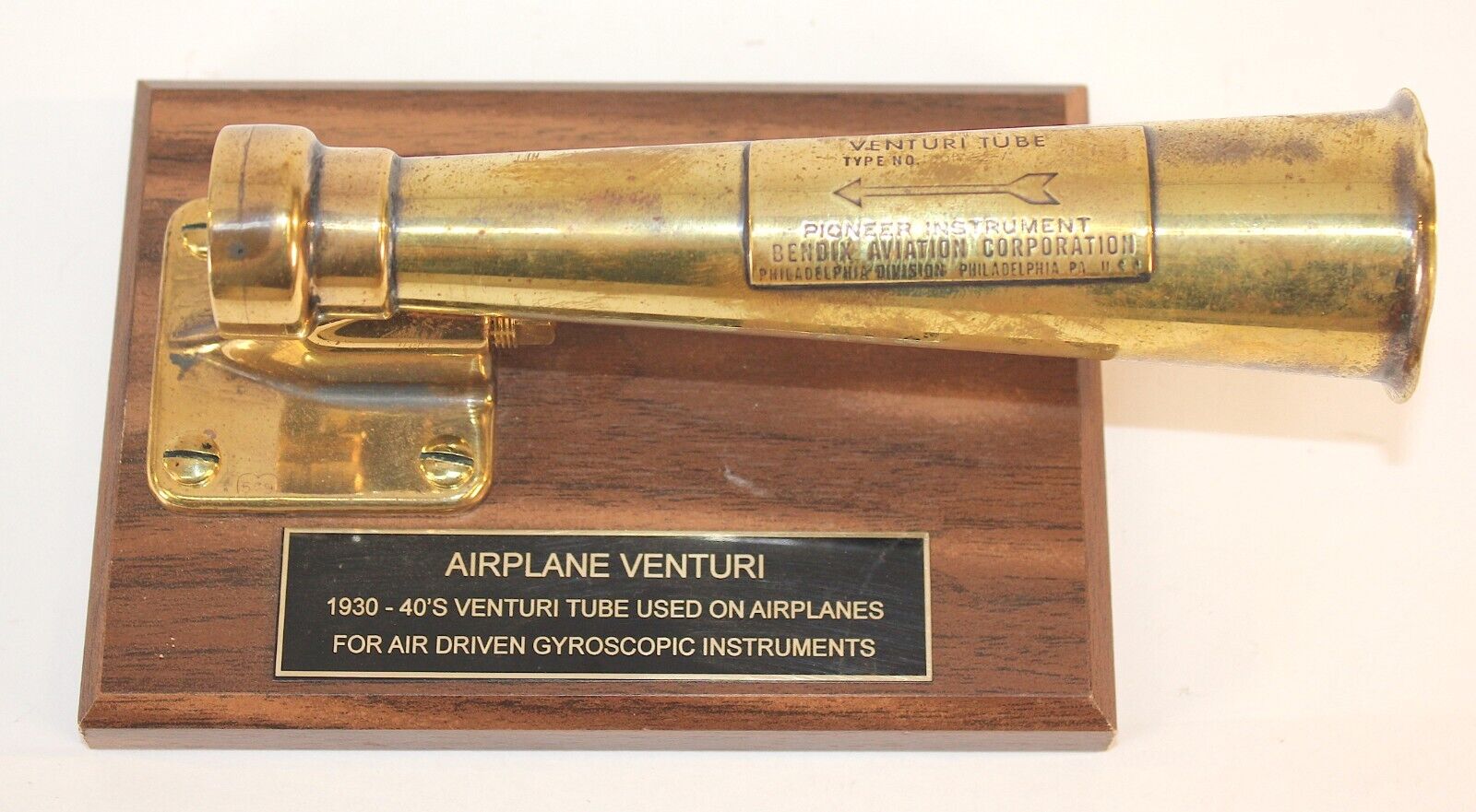 Rare Bendix Aviation Pioneer Instrument Brass Venturi Pitot Tube Type 10017-L-A