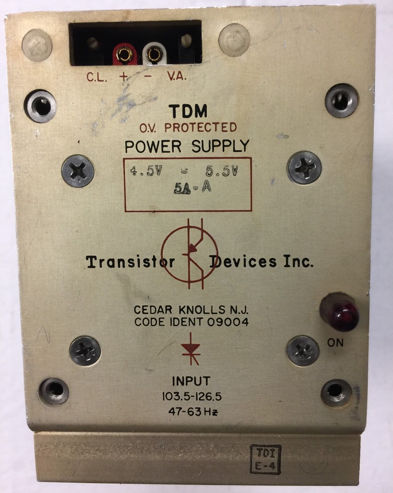Transistor Devices O.V. Protected Power Supply 120VAC in 4.5-5.5 VDC out, 5A