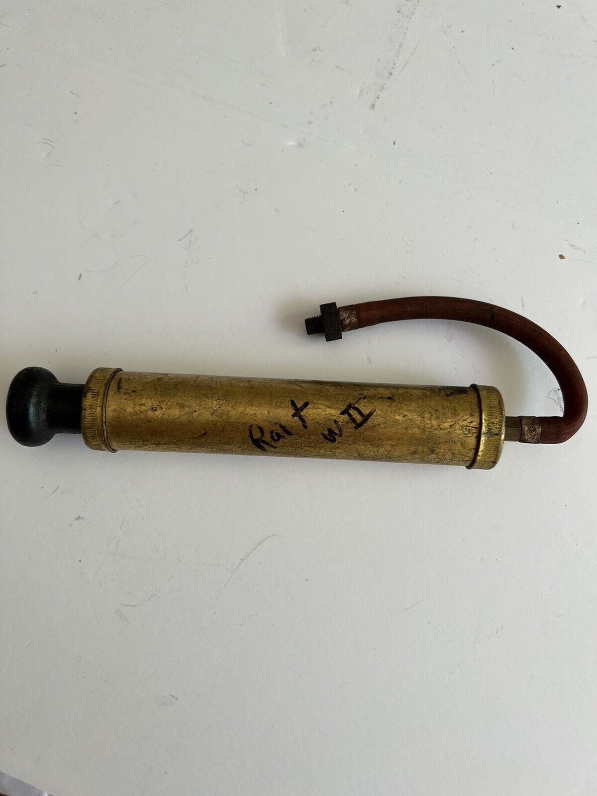 ww2  Vintage Brass Air Pump With Wooden Handle