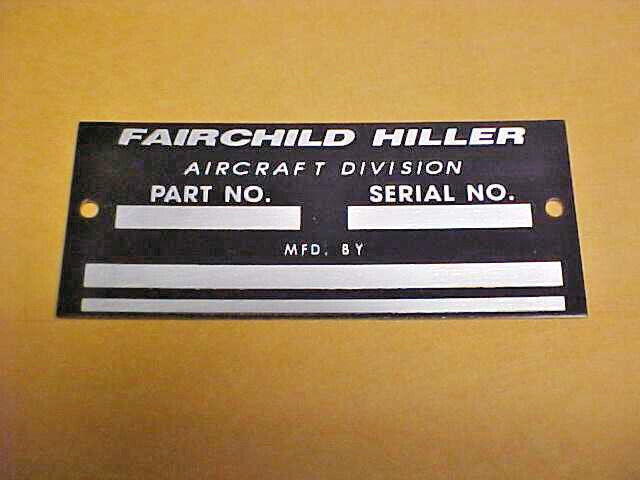 Fairchild Hiller Helicopter Serial & Data Plate 1940-50