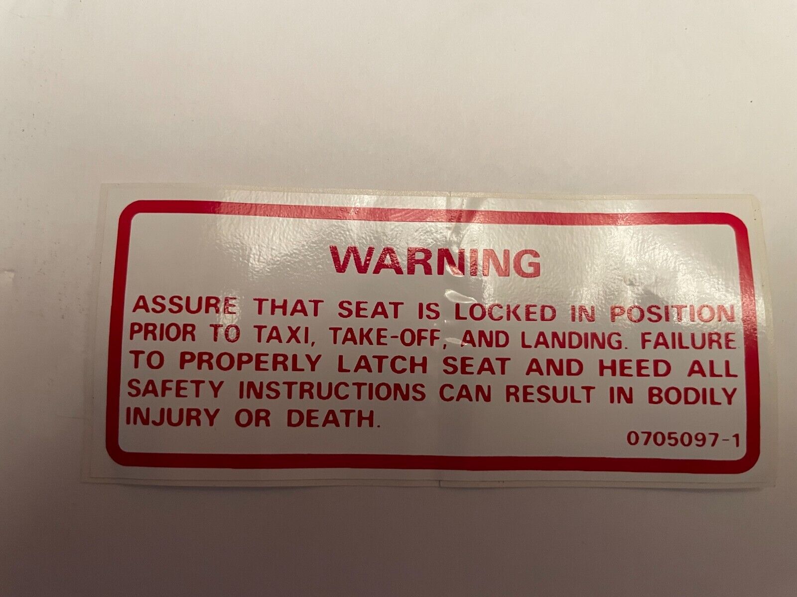 Cessna Warning lable 0705097-1 New