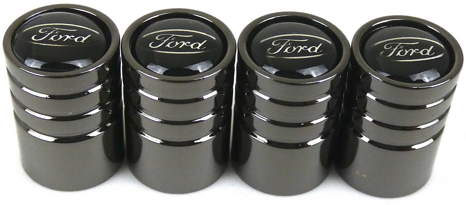4x Ford Tire Valve Stem Caps For Car, Truck Universal Fitting (Metallic Black)