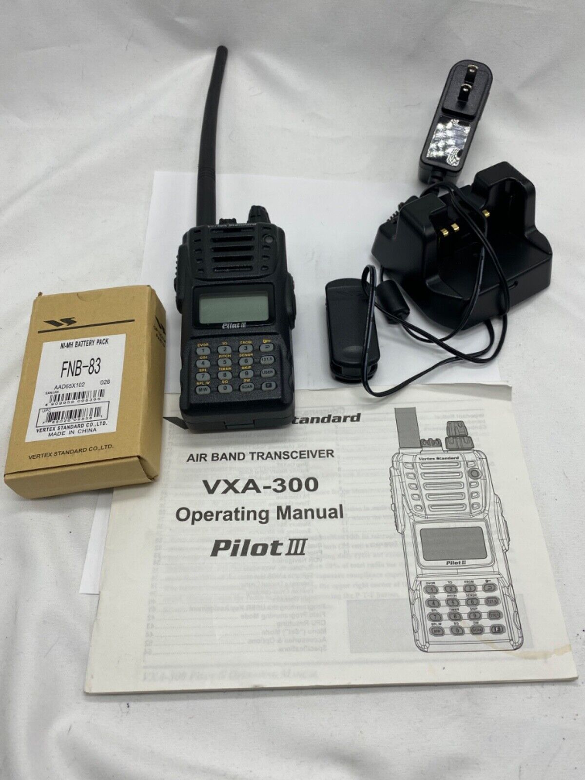 Vertex Standard VXA-300 air band transceiver Pilot III, with new battery
