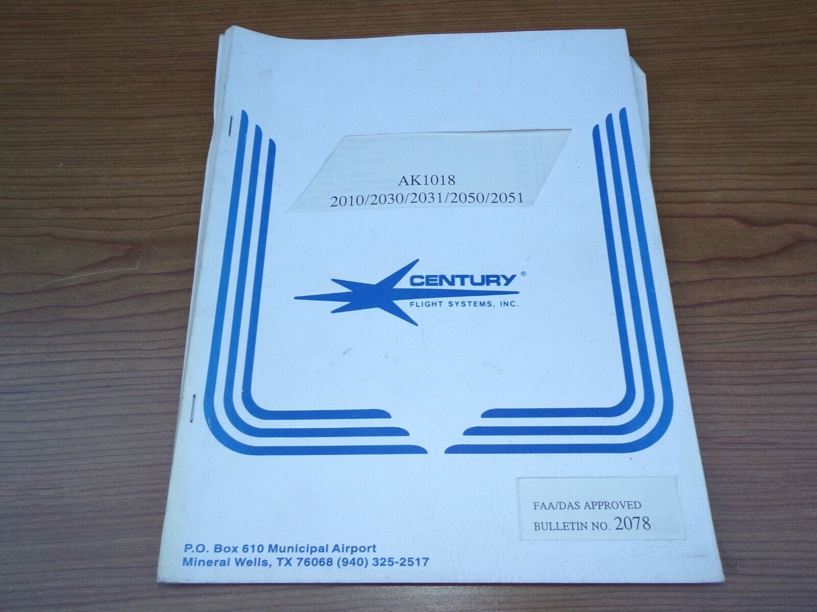 Century Flight Systems AK1018 Manual Bulletin No 2078