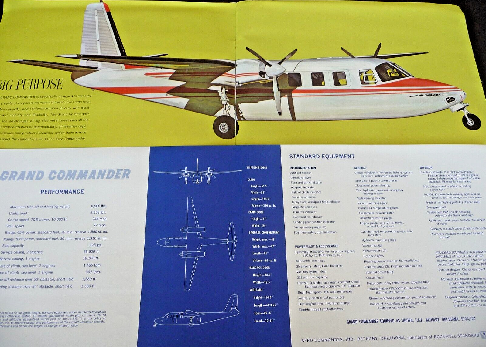 Rockwell Aero Grand Commander Bethany OK Factory Brochure +Performance & Std Eqp