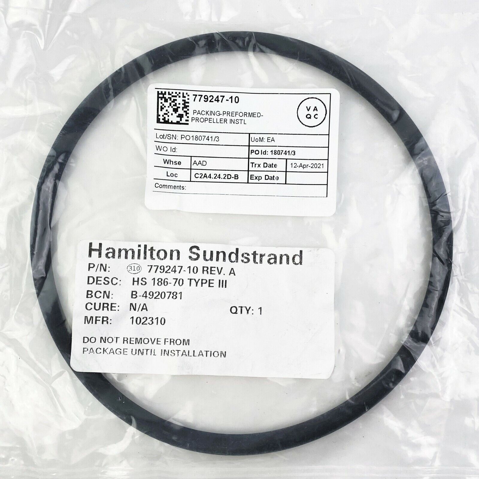 Hamilton Sundstrand 779247-10 Rubber Propeller Insert HS 186-70 Type III