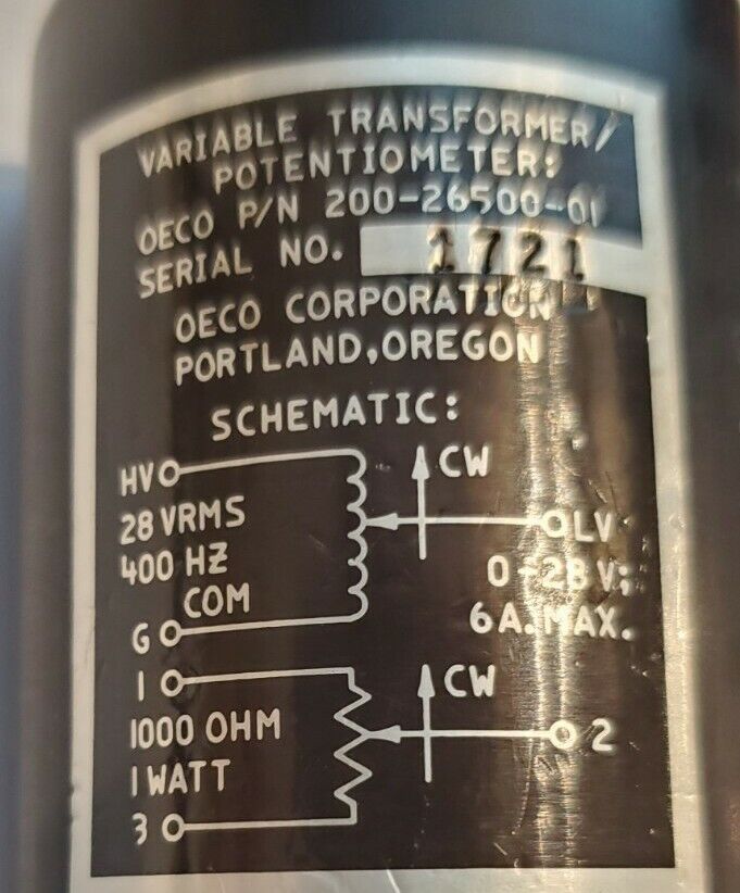 OECO 200-26500-01 Variable Transformer Potentiometer 