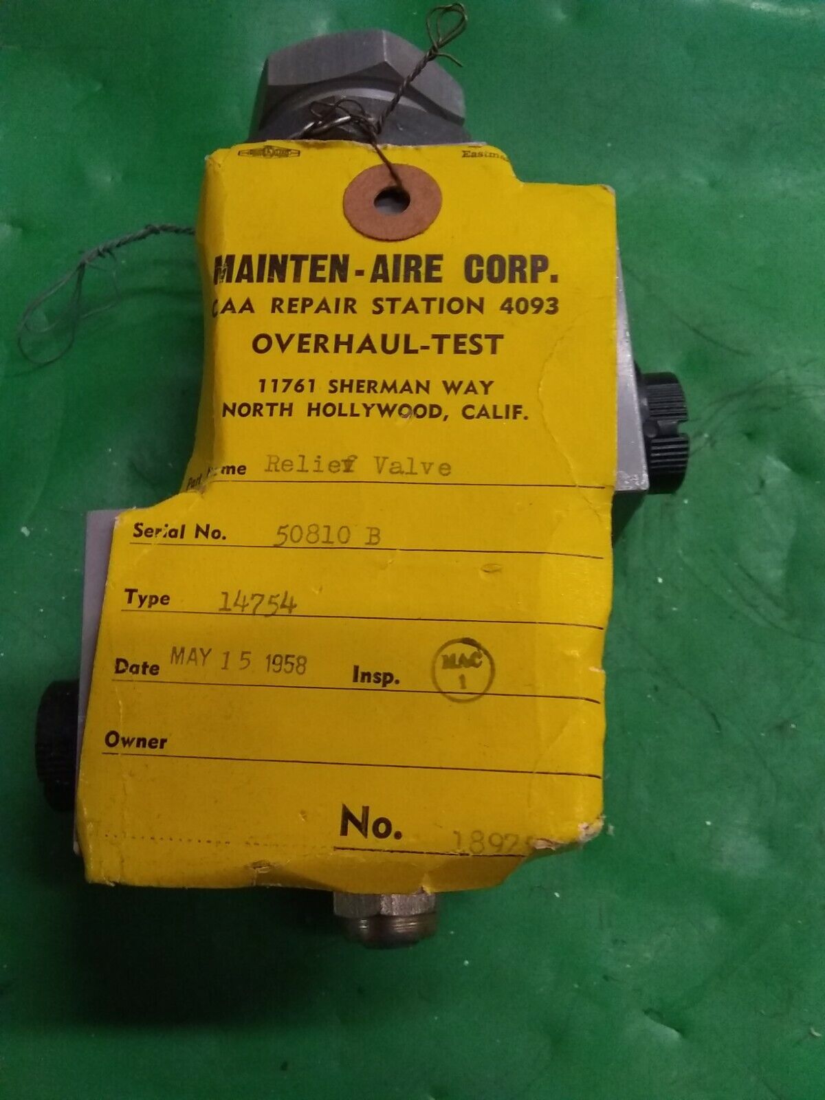 HYDRO-AIRE 14754 VALVE *OH* OLD TAG