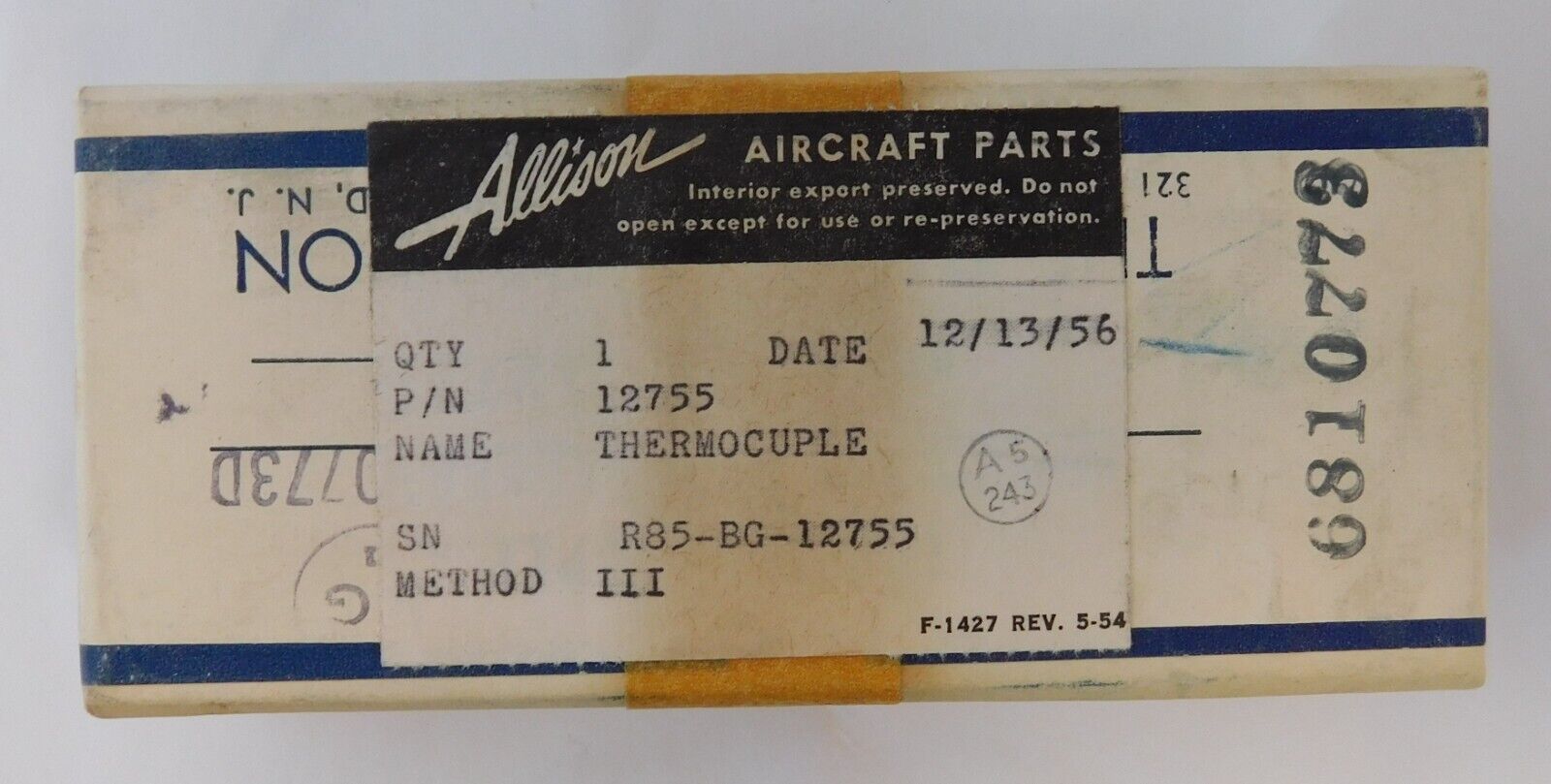 Allison Aircraft Thermocouple - SEALED 1956 - Part #12755