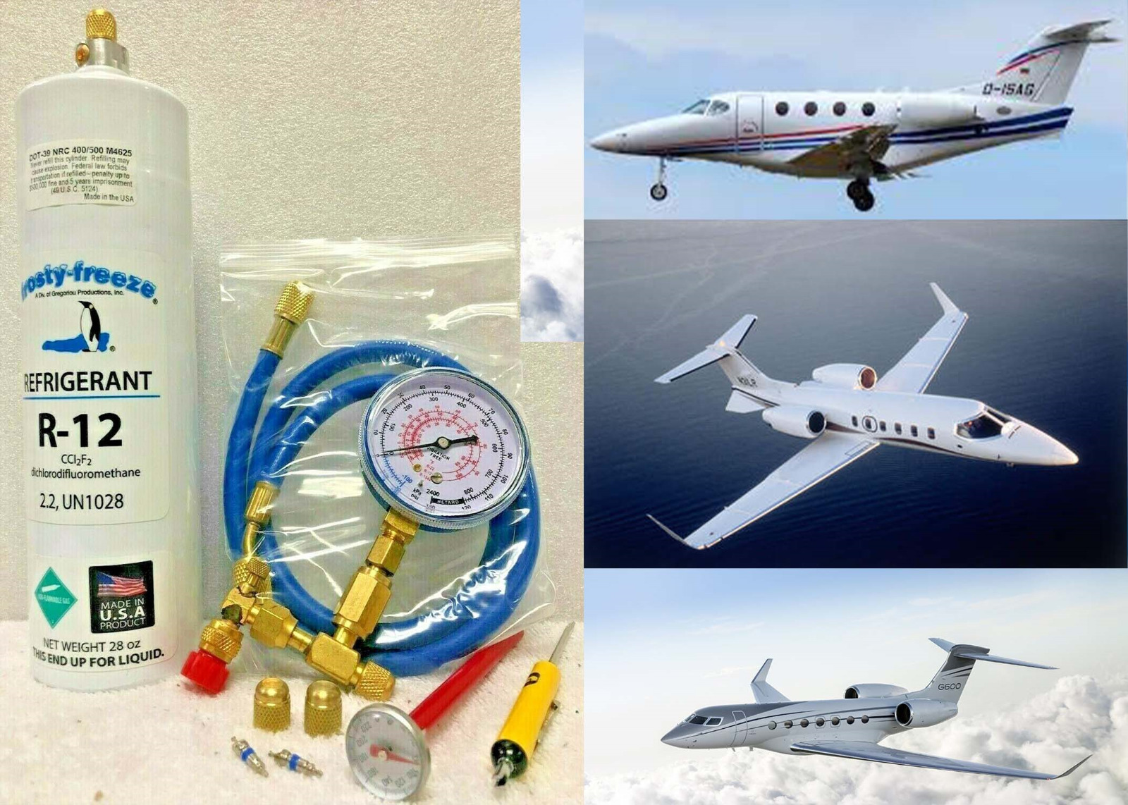 For Lear Jet, Gulfstream, Beechcraft, Cessna, Boeing, Citation, R12 Recharge Kit