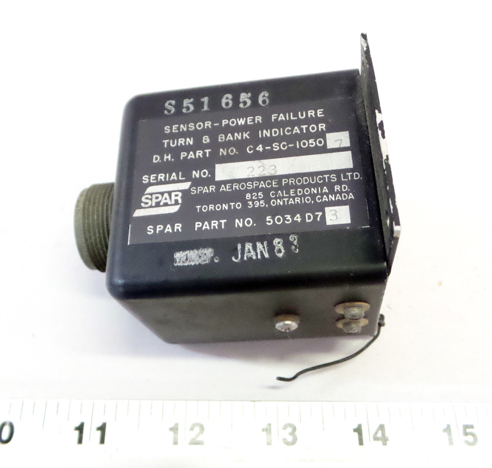 Vintage Spar Aerospace C4-SC-1050-7 Power Sensor Failure Turn & Bank Indicator