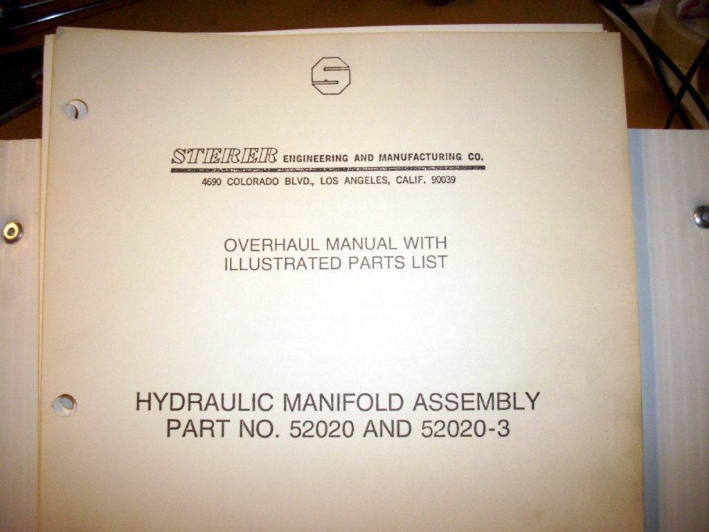 Sterer Hydraulic Manifold 52020 and 52020-3 Overhaul & Parts Manual