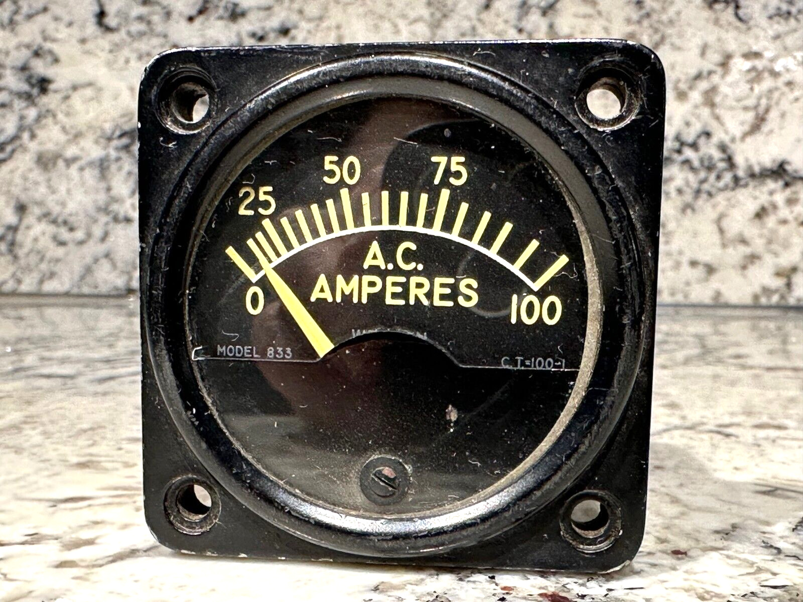 WESTON Model 833 A. C. Amperes Indicator Aviation Dial 1-100 Black Square