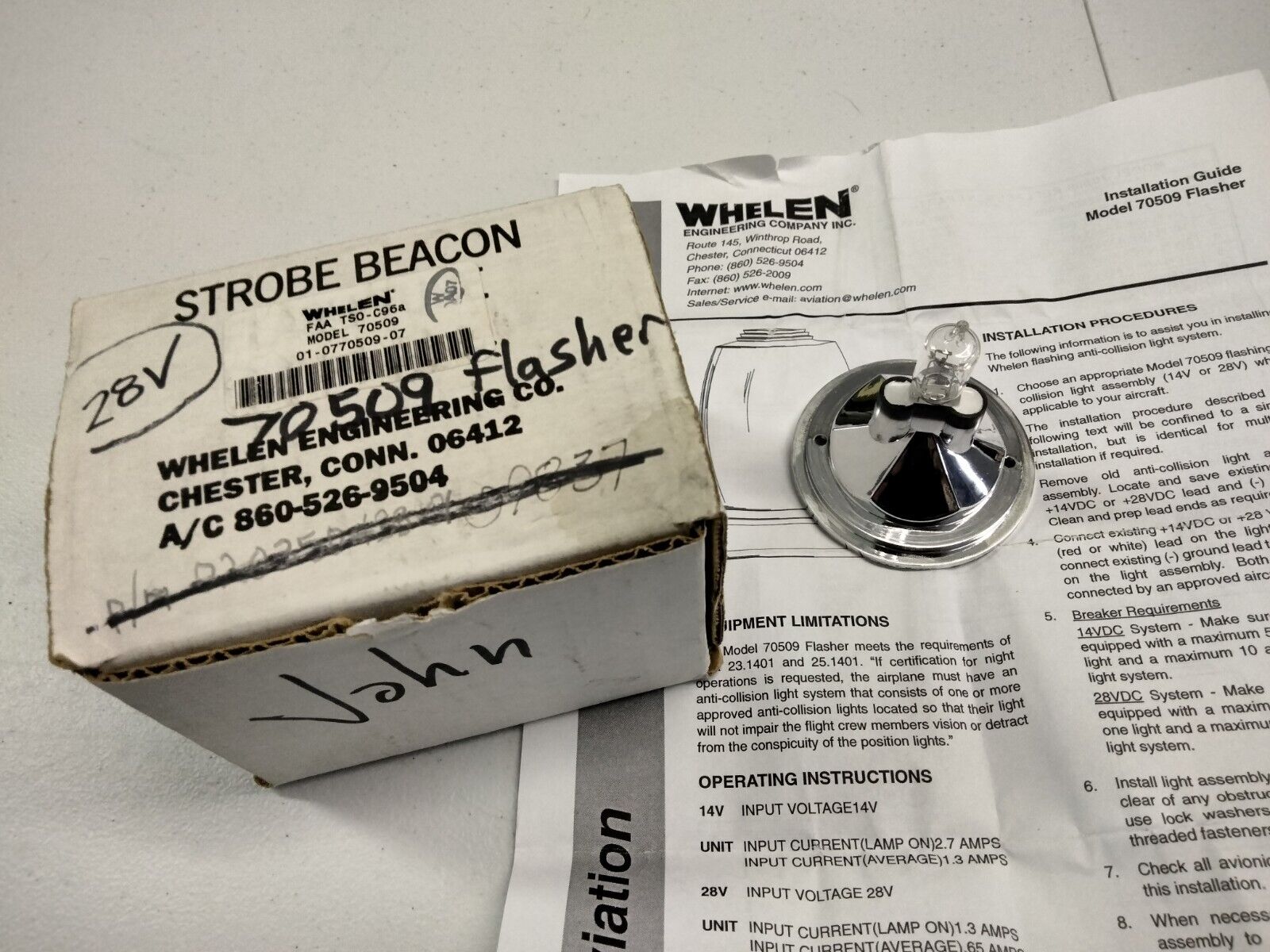 Whelen 70509 28V beacon flash tube, new in box