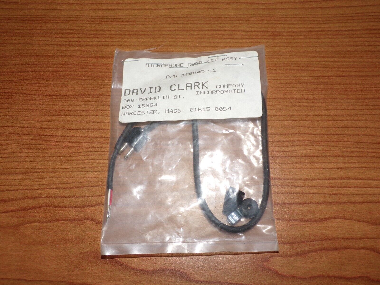 David Clark 18804G-11 Microphone Plug Cord Kit