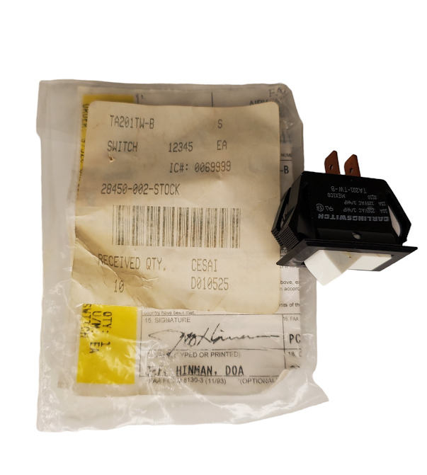 Cessna TA201-TW-B Rocker Switch SPST ON-OFF Carling Airworthiness Approval TAG