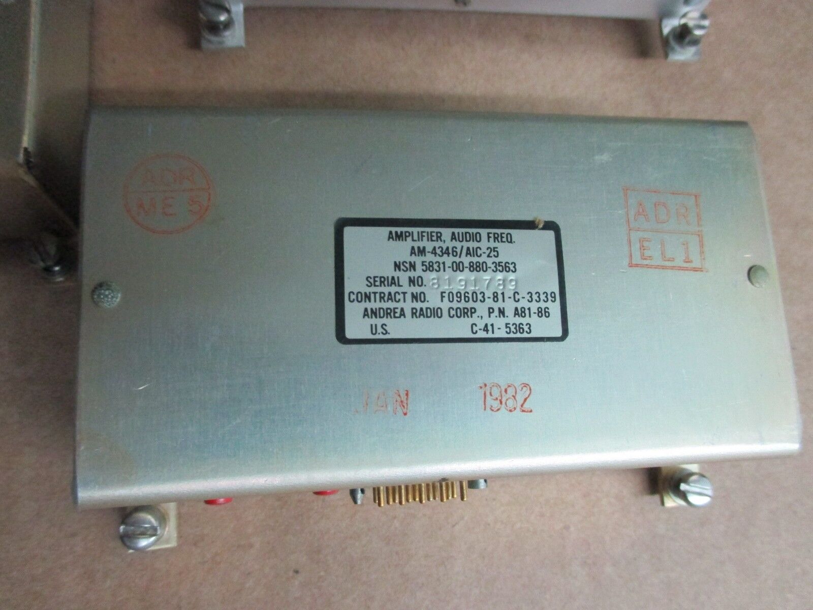 AMPLIFIER AUDIO FREQUENCY MFR ANDREA RADIO CORP. *P/N AM4346AIC25* ALT: A81-86