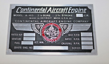 A40, Continental Motors Engine Data Plate, Nice Prewar Light Aircraft picture